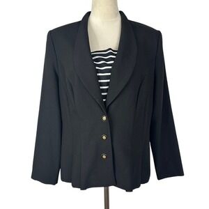 Vintage Virgo‎ Petite Black Blazer Business Career Gold Buttons Womens 14 Petite